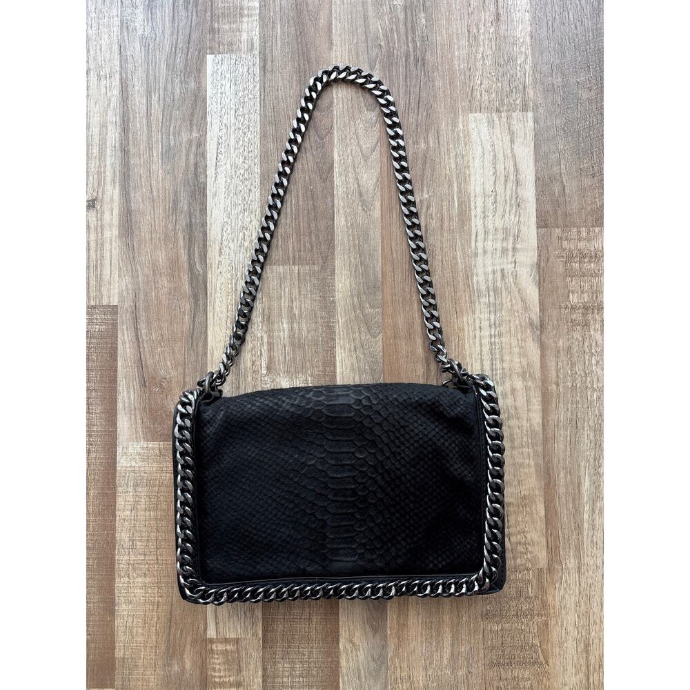 Zara Black Leather Pony Skin Snake Embossed Chain Trimmed Bag - Picture 2 of 5